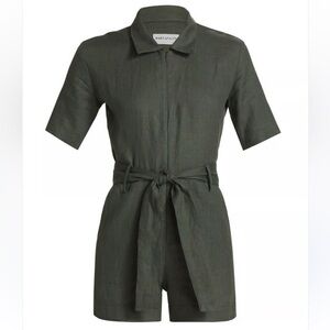 RIVET UTILITY-Influencer Belted 100% Linen Playsuit Jumpsuit Romper-Jungle Green